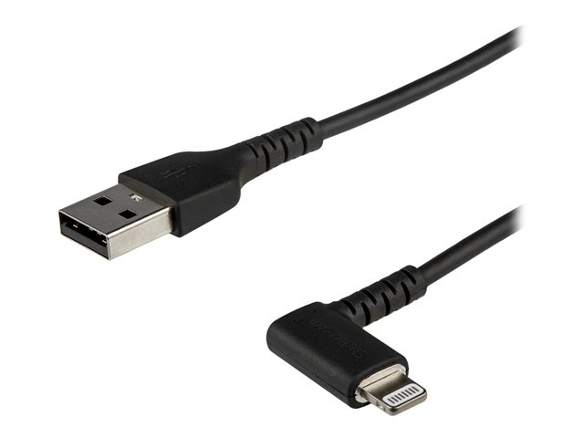 Startech 3ft (1m) Durable USB A to Lightning Cable, Black 90° Right Angled Heavy Duty Rugged Aramid Fiber USB Type A to Lightning Charging/Sync Cord, Apple MFi Certified, iPhone 12 Pro - iPhone 7/8/11/11 Pro - Lightning cable - Lightning male angled to US