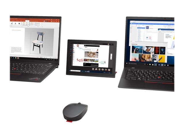Lenovo Go Multi-device - Mouse - blue optical - 3 buttons - wireless - 2.4 GHz, Bluetooth 5.0 - USB-C wireless receiver - thunder black