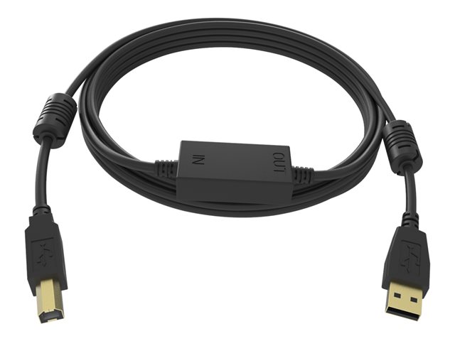 15 m USB 2.0 micro B to A cable - in-line booster half way along cable - gold plated connectors - ferrite cores both ends - bandwidth 480 mbps - USB A (m) to USB B (m) - diameter 4.8 mm - 28+24 awg - black