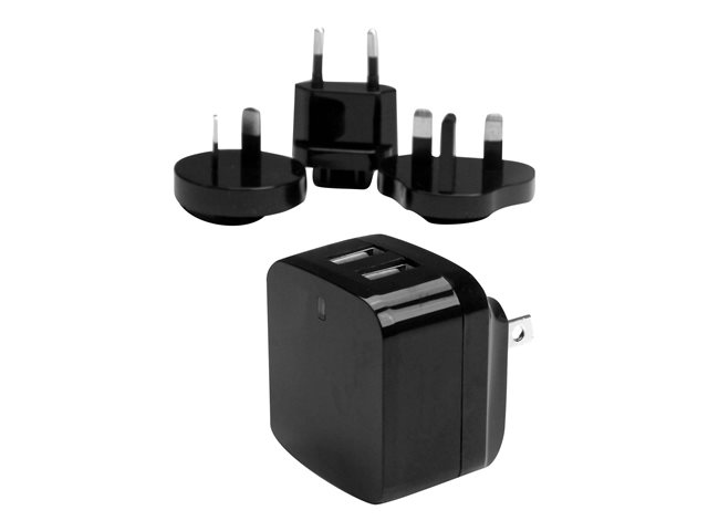 StarTech.com Travel USB Wall Charger - 2 Port - Black - Universal Travel Adapter - International Power Adapter - USB Charger (USB2PACBK) - Power adapter - 17 Watt - 3.4 A - 2 output connectors (USB) - black - for P/N: USBLT1MWS, USBLT2MBR, USBLT2MW, USBLT