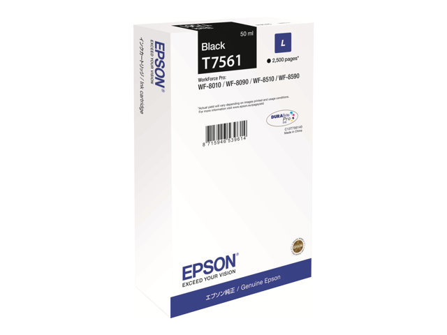 Epson Ink Cartridges, DURABrite" Pro, T7561, Singlepack, 1 x 50.0 ml Black, L