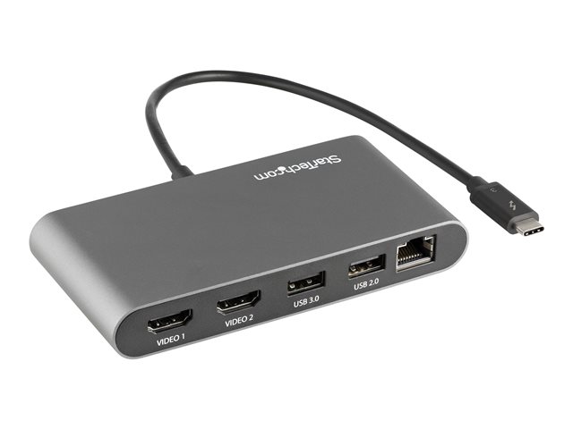 StarTech.com Thunderbolt 3 Mini Dock - Portable Dual Monitor w/HDMI 4K 60Hz - 2X USB-A Hub (3.2/2.0), GbE - 28cm Cable - TB3 Multiport Adapter - Mac/Windows - Upgraded Version of TB3DKM2HD (TB3DKMHDL) - Docking station - Thunderbolt 3 - 2 x HDMI - 1GbE