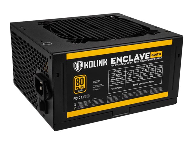 Kolink Enclave 600W - Power supply (internal) - ATX12V 2.3/ EPS12V - 80 PLUS Gold - AC 200-240 V - 600 Watt - active PFC - black