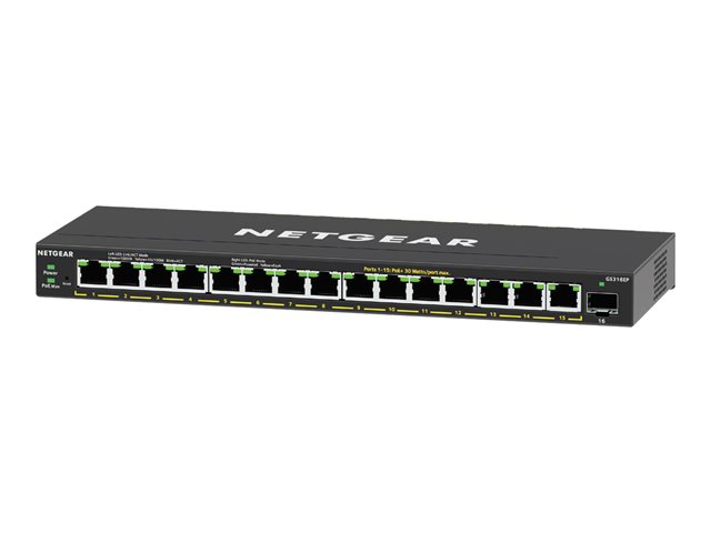 NETGEAR Plus GS316EP - Switch - Managed - 15 x 10/100/1000 (PoE+) + 1 x SFP - desktop, wall-mountable - PoE+ (180 W)
