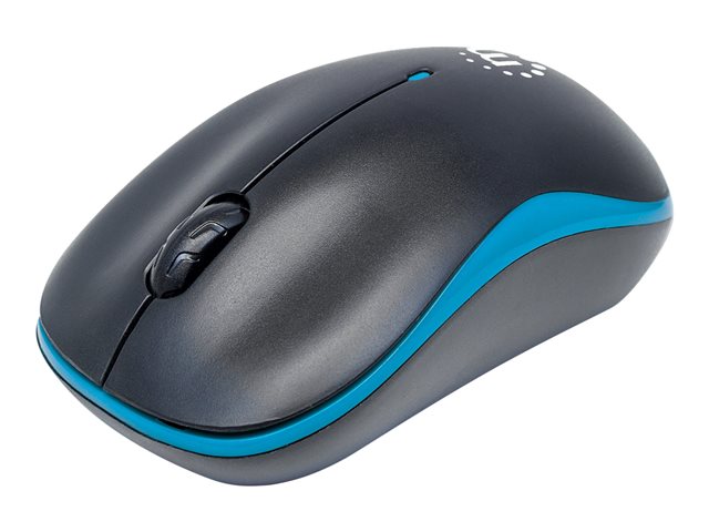 Manhattan Success Wireless Mouse, Black/Blue, 1000dpi, 2.4Ghz (up to 10m), USB, Optical, Three Button with Scroll Wheel, USB micro receiver, AA battery (included), Low friction base, Three Year Warranty, Blister - mouse - RF - black/blue