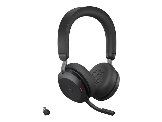 Jabra Evolve2 75 - Headset - on-ear - Bluetooth - wireless - active noise cancelling - USB-A - noise isolating - black - with charging stand - Optimised for UC