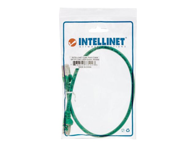 Intellinet Network Patch Cable, Cat6, 0.5m, Green, Copper, S/FTP, LSOH / LSZH, PVC, RJ45, Gold Plated Contacts, Snagless, Booted, Lifetime Warranty, Polybag - patch cable - 50 cm - green