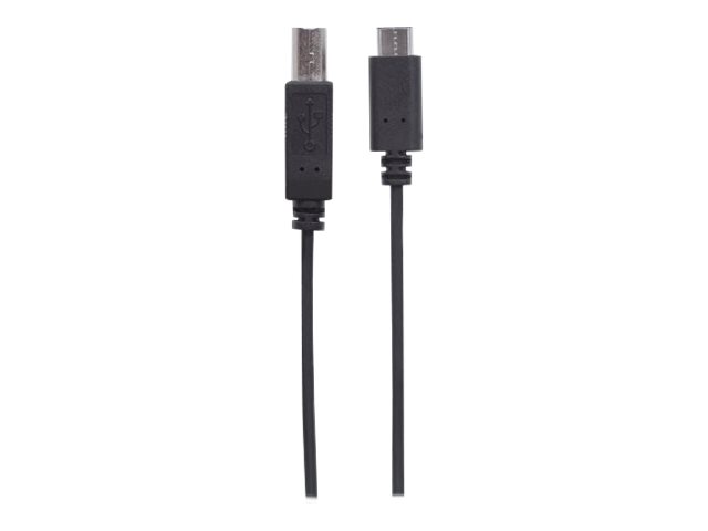Manhattan USB-C to USB-B Cable, 1m, Male to Male, Black, 480 Mbps (USB 2.0), Equivalent to Startech USB2CB1M, Hi-Speed USB, Lifetime Warranty, Polybag - USB-C cable - 24 pin USB-C to USB Type B - 1 m
