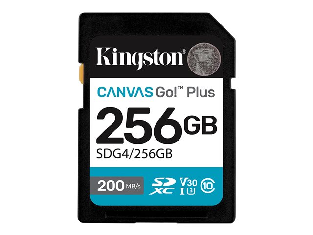Kingston Canvas Go! Plus - Flash memory card - 256 GB - Video Class V30 / UHS-I U3 / Class10 - SDXC UHS-I