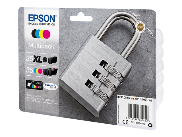 Epson 35XL Multipack - 4-pack - XL - black, yellow, cyan, magenta - original - blister with RF/acoustic alarm - ink cartridge - for WorkForce Pro WF-4720, WF-4720DWF, WF-4725DWF, WF-4730, WF-4730DTWF, WF-4740, WF-4740DTWF