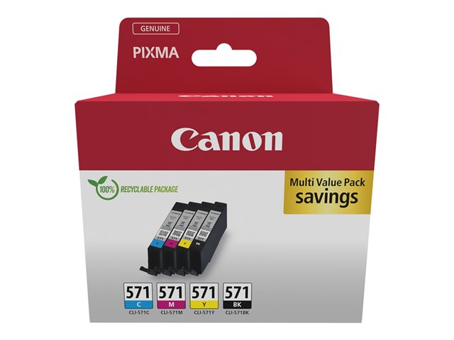 Canon CLI-571 C/M/Y/BK Multipack - 4-pack - 7 ml - black, yellow, cyan, magenta - original - ink tank - for PIXMA TS5051, TS5053, TS5055, TS6050, TS6051, TS6052, TS8051, TS8052, TS9050, TS9055