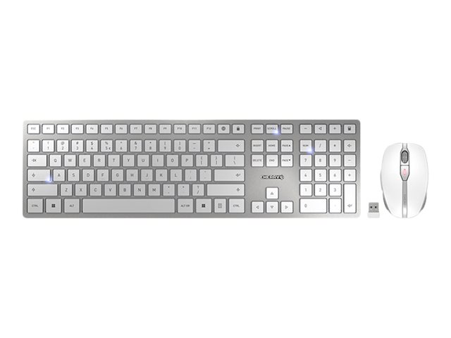 CHERRY DW 9100 SLIM - Keyboard and mouse set - wireless - 2.4 GHz, Bluetooth 4.0 - US with Euro symbol - white, silver