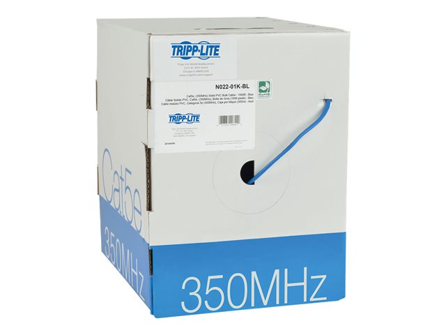 Eaton Tripp Lite Series Cat5e 350 MHz Solid Core (UTP) PVC Bulk Ethernet Cable - Blue, 1000 ft. (304.8 m), TAA - bulk cable - 305 m - black