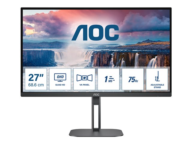 AOC Value-line Q27V5N/BK - V5 series - LED monitor - 27" - 2560 x 1440 QHD @ 75 Hz - VA - 300 cd/m² - 4000:1 - 4 ms - 2xHDMI, 2xDisplayPort - speakers - matte black