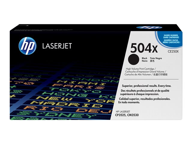 HP 504X - CE250X - 1 x Black - Toner cartridge - High Yield - For Color LaserJet CM3530, CM3530fs, CP3525, CP3525dn, CP3525n, CP3525x, CP3527, CP3529