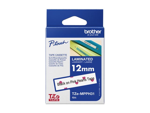 Brother TZe-MPPH31 - Black on pink hearts - Roll (1.2 cm x 4 m) 1 cassette(s) laminated tape - for Brother PT-H110, P-Touch PT-H105, H110, P-Touch Cube PT-P300, P-Touch Embellish PT-D215