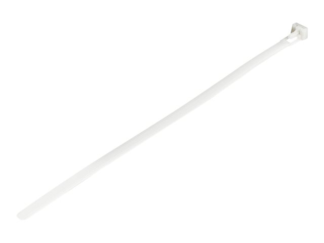 Startech 10"(25cm) Reusable Cable Ties, 1/4"(7mm) wide, 2-1/2"(65mm) Bundle Dia. 50lb(22kg) Tensile Strength, Releasable Nylon Ties, Indoor/Outdoor, 94V-2/UL Listed, 100 Pack, White - Nylon 66 Plastic - TAA (CBMZTRB10) - Cable tie - 25 cm - white - TAA Co