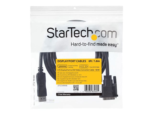 StarTech.com 6ft / 1.8m DisplayPort to DVI Cable - 1920x1200 - DVI Adapter Cable - Multi Monitor Solution for DP to DVI Setup (DP2DVIMM6) - DisplayPort cable - 1.8 m