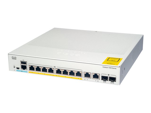 Cisco Catalyst 1000-8FP-E-2G-L - Switch - Managed - 8 x 10/100/1000 (PoE+) + 2 x combo Gigabit SFP (uplink) - rack-mountable - PoE+ (120 W)