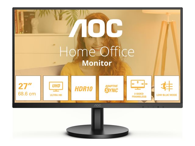 AOC Basic-line U27B3M - B3 Series - LED monitor - 27" - 3840 x 2160 4K UHD (2160p) @ 60 Hz - VA - 300 cd/m² - 3500:1 - HDR10 - 4 ms - HDMI, DisplayPort - black