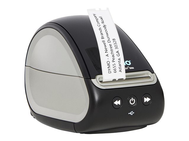 Dymo LabelWriter 550. Direct thermal label printer. 300dpi. 62 labels per minute. Barcode printing. MacOS and Windows