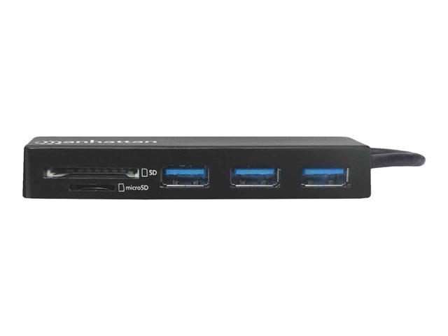 Manhattan USB-C Dock/Hub with Card Reader, Ports (x3): USB-A (x3), 5 Gbps (USB 3.2 Gen1 aka USB 3.0), External Power Supply Not Needed, SuperSpeed USB, Black, Three Year Warranty, Retail Box - hub - 3 ports