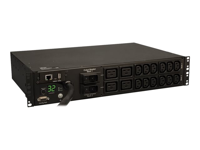 Tripp Lite 7.4kW Single-Phase Monitored PDU 230V Outlets (12-C13, 4-C19) IEC-309 32A Blue, 12 ft Cord 2U Rack-Mount, TAA - horizontal rackmount - power distribution unit - 7.4 kW