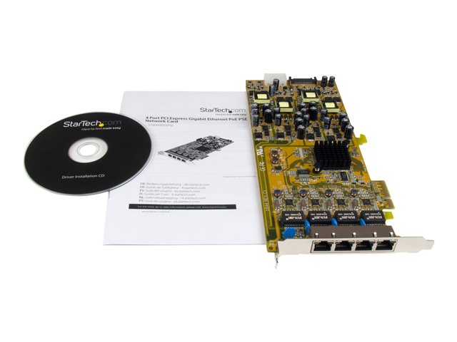 StarTech.com 4 Port Gigabit PoE (Power over Ethernet) Card - PCIe Network Card - PoE / PoE+ Up to 25W Per Port - PCIe NIC - Gigabit Ethernet Card (ST4000PEXPSE) - network adapter - PCIe x4 - Gigabit Ethernet x 4