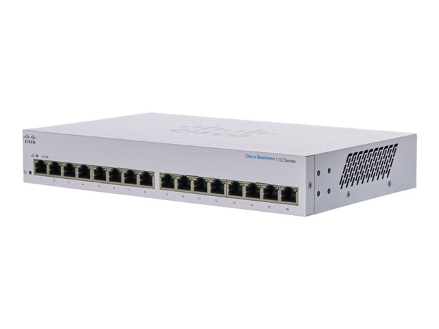 Cisco Business 110 Series 110-16T - Switch - unmanaged - 16 x 10/100/1000 - rack-mountable, desktop, wall-mountable