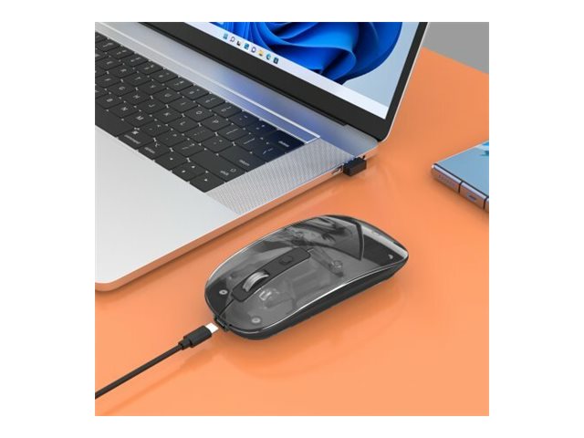 Manhattan - mouse - rechargeable - 2.4 GHz - transparent, clear, black