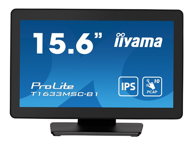iiyama ProLite T1633MSC-B1 - LED monitor - 15.6" - touchscreen - 1920 x 1080 Full HD (1080p) @ 60 Hz - IPS - 450 cd/m² - 1000:1 - 5 ms - HDMI, DisplayPort - speakers - black, matte finish