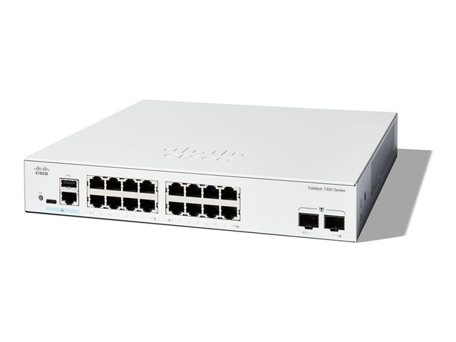 Cisco Catalyst 1300-16T-2G - Switch - L3 - Managed - 16 x 10/100/1000Base-T + 2 x Gigabit Ethernet SFP - rack-mountable