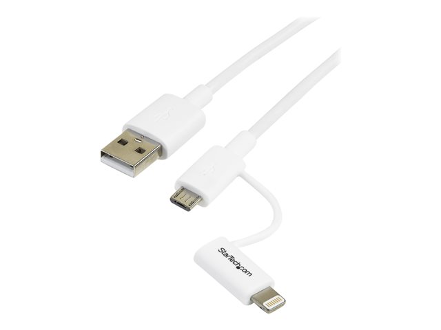 StarTech.com 1m (3ft) Apple Lightning or Micro USB to USB Cable for iPhone / iPod / iPad - White - Apple MFi Certified (LTUB1MWH) - charging / data cable - Lightning / USB - 1 m