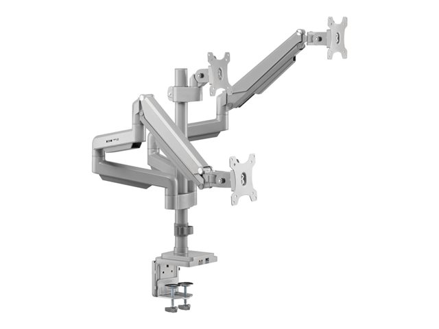 Eaton Tripp Lite Series Triple-Display Flex-Arm Desktop Clamp for 17" to 30" Flat-Screen Displays - USB and Audio Ports, Aluminum mounting kit - full-motion adjustable arm - for 3 monitors - silver