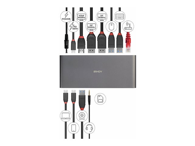 LINDY - docking station - USB-C 3.2 Gen 1 / Thunderbolt 3 / Thunderbolt 4 - HDMI, 2 x DP - 1GbE