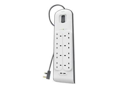 Belkin 8 Way Surge Protection Strip - 2m with 2 x 2.4amp USB Charging
