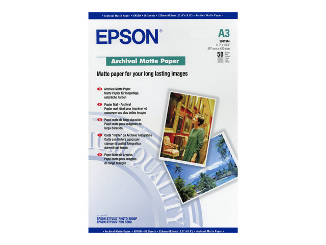 Epson Media, Media, Sheet paper, Archival Matte Paper, Graphic Arts - Photographic Paper, A3, 189 g/m2, 50 Sheets