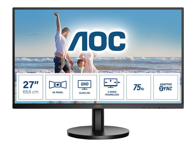 AOC Q27B3MA - B3 Series - LED monitor - 27" - 2560 x 1440 QHD @ 75 Hz - VA - 250 cd/m² - 4000:1 - 4 ms - HDMI, DisplayPort - speakers - black