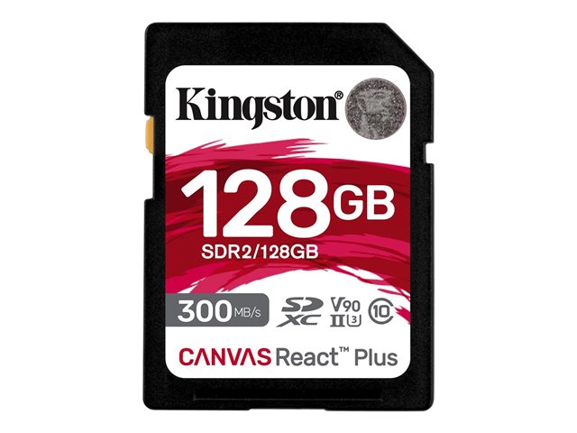 Kingston Canvas React Plus - Flash memory card - 128 GB - Video Class V90 / UHS-II U3 / Class10 - SDXC UHS-II