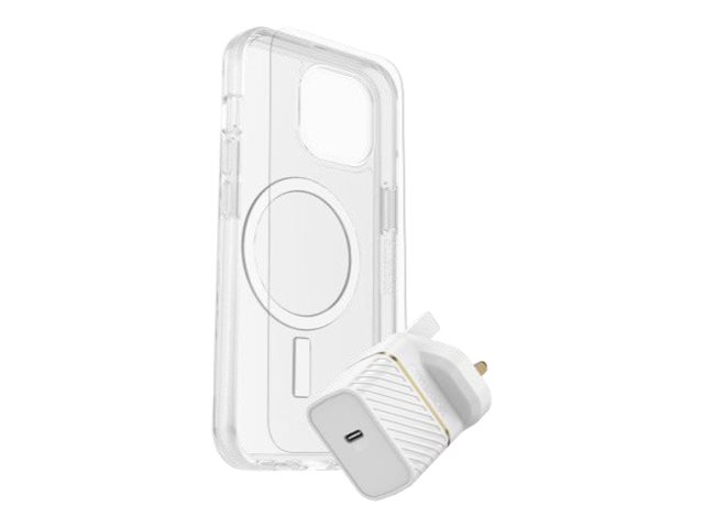 OtterBox Symmetry Series - Back cover for mobile phone - MagSafe compatibility - clear - with Premium Glass Screen protector and Fast Charge Wall Charger USB-C 30W - for Apple iPhone 16 Pro