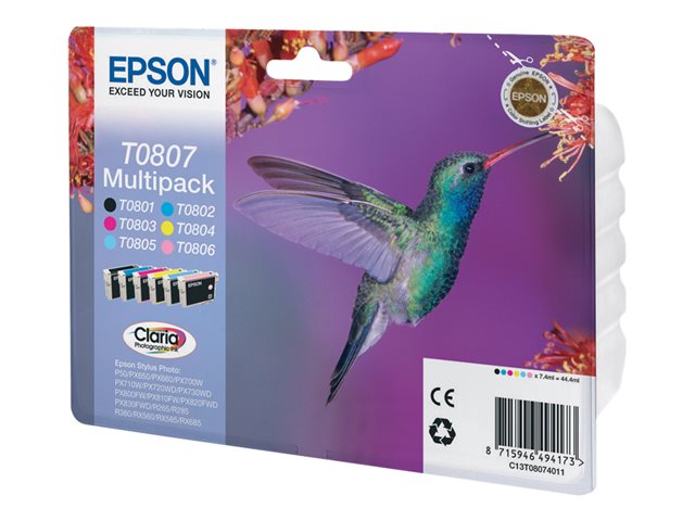 Epson T0807 Multipack - black, yellow, cyan, magenta, light magenta, light cyan - original - ink cartridge