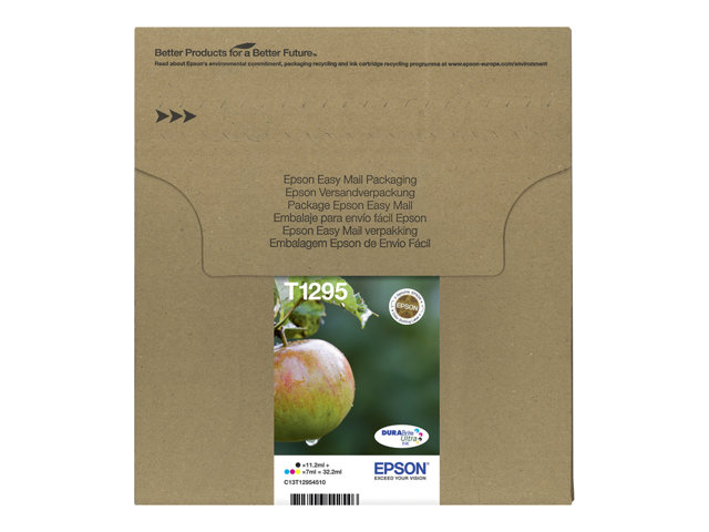 Epson Ink Cartridges, DURABrite" Ultra, T1295, Apple, Multipack, 1 x 7.0 ml Yellow, 1 x 11.2 ml Black, 1 x 7.0 ml Magenta, 1 x 7.0 ml Cyan, L
