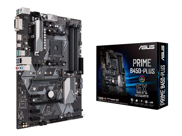 ASUS PRIME B450-PLUS - Motherboard - ATX - Socket AM4 - AMD B450 Chipset - USB 3.1 Gen 1, USB 3.1 Gen 2, USB-C Gen1 - Gigabit LAN - onboard graphics (CPU required) - HD Audio (8-channel)