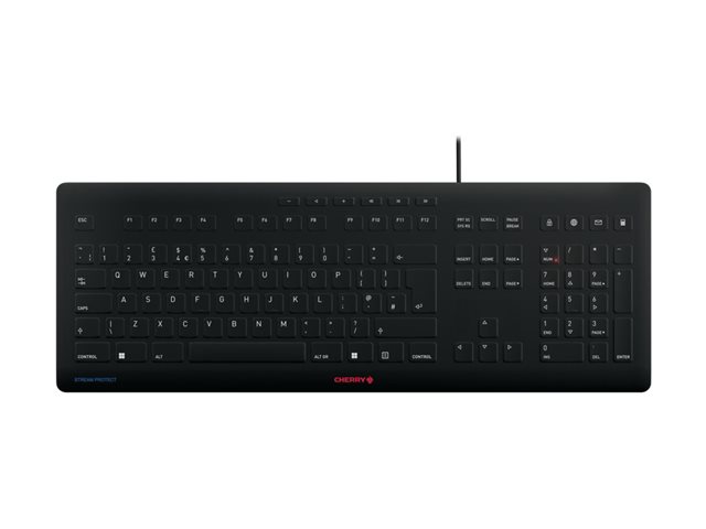 CHERRY STREAM KEYBOARD - Keyboard - disinfectable hygiene keyboard - washable - USB - QWERTY - UK - black