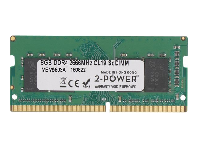 2-Power - DDR4 - module - 8 GB - SO-DIMM 260-pin - 2666 MHz / PC4-21300 - CL19 - 1.2 V - unbuffered - non-ECC - for Elite Slice, Slice for Meeting Rooms G2, Slice G2, EliteDesk 705 G4 (SO-DIMM), 705 G5 (SO-DIMM), 800 G4 (SO-DIMM), 800 G5 (SO-DIMM), EliteO