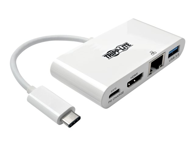 Eaton Tripp Lite Series USB C to HDMI Multiport Video Adapter Converter w/ USB-A Hub, USB-C PD Charging, Gigabit Ethernet Port, Thunderbolt 3 Compatible USB Type C to HDMI, USB Type-C - docking station - USB - HDMI - 1GbE