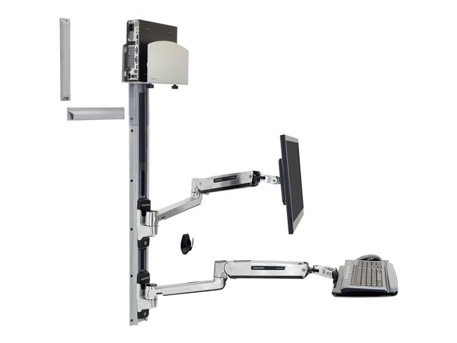 Ergotron LX Sit-Stand Wall Mount System - Mounting kit (wall arm, CPU holder, mouse holder, 2 track covers, keyboard arm, 2 cable channels, wrist rest) for LCD display / keyboard / mouse / CPU - polished aluminium - screen size: 42" - wall-mountable
