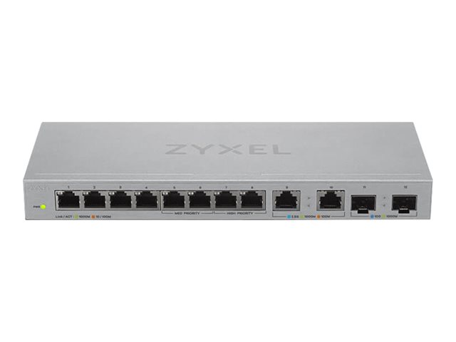 Zyxel XGS1010-12 - V2 - switch - Managed - 8 x 10/100/1000 + 2 x 100/1000/2.5G + 2 x 1 Gigabit / 10 Gigabit SFP+ (uplink) - desktop, wall-mountable