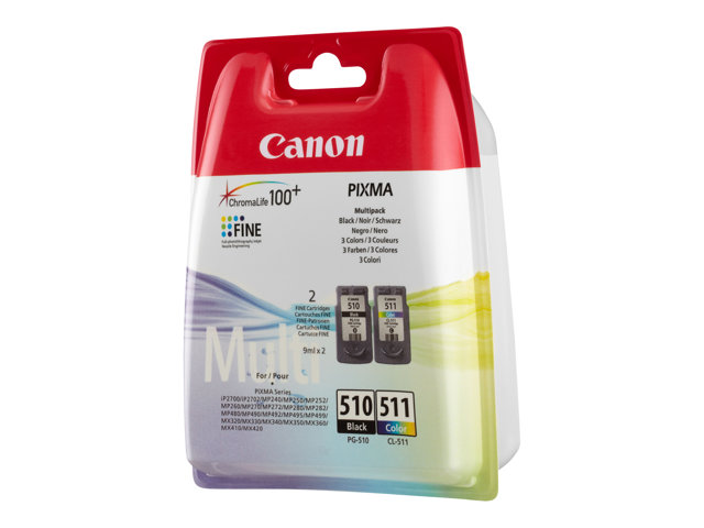 Canon PG-510 CL511 - 2970B010 - 1 x Black,1 x Cyan,1 x Magenta,1 x Yellow - Multipack - Ink Cartridge - For PIXMA MP230,MP237,MP252,MP258,MP270,MP280,MP282,MP499,MX350,MX360,MX410,MX420