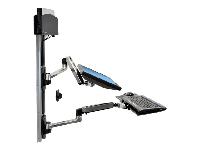 Ergotron LX Wall Mount System with Small CPU Holder - Wall mount for LCD display / keyboard / mouse / CPU - aluminium - black - screen size: up to 24"